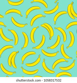 Seamless Banana Pattern in Pastel Color Design. Fruit Illustration. Stylized Yellow Bananas on the Blue Background. Seamless Bananas for Wallpaper, Wrapping, Web Design, Textile, Fabric, Tablecloth.