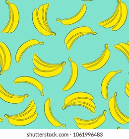 Seamless Banana Pattern in Pastel Color Design. Fruit Illustration. Stylized Yellow Bananas on the Blue Background. Seamless Bananas for Wallpaper, Wrapping, Web Design, Textile, Fabric, Tablecloth.
