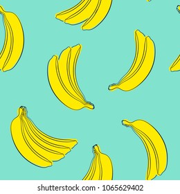 Seamless Banana Pattern in Pastel Color Design. Fruit Illustration. Stylized Yellow Bananas on the Blue Background. Seamless Bananas for Wallpaper, Wrapping, Web Design, Textile, Fabric, Tablecloth.