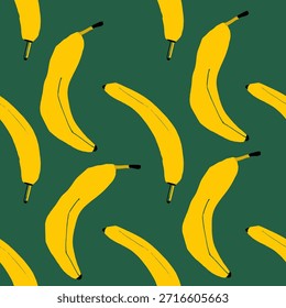 Seamless banana pattern vector illustration in a simple, minimalistic style. Clean shapes and modern flat design. Suitable for textile, fabric, wallpaper, wrapping paper, packaging, stationery, branding, summer themes and digital backgrounds.