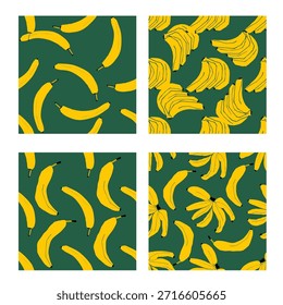 Ilustración vectorial de patrón de plátano sin fisuras en un estilo simple y minimalista. Formas limpias y diseño plano moderno. Conveniente para la materia textil, la tela, el Fondo de pantalla, el papel de embalaje, el empaquetado, la papelería, la marca, los temas del verano y los fondos digitales.