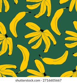 Ilustración vectorial de patrón de plátano sin fisuras en un estilo simple y minimalista. Formas limpias y diseño plano moderno. Conveniente para la materia textil, la tela, el Fondo de pantalla, el papel de embalaje, el empaquetado, la papelería, la marca, los temas del verano y los fondos digitales.