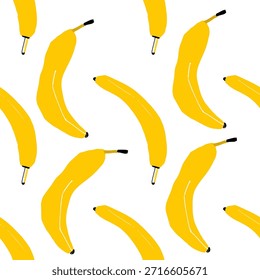 Ilustración vectorial de patrón de plátano sin fisuras en un estilo simple y minimalista. Formas limpias y diseño plano moderno. Conveniente para la materia textil, la tela, el Fondo de pantalla, el papel de embalaje, el empaquetado, la papelería, la marca, los temas del verano y los fondos digitales.