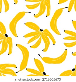 Ilustración vectorial de patrón de plátano sin fisuras en un estilo simple y minimalista. Formas limpias y diseño plano moderno. Conveniente para la materia textil, la tela, el Fondo de pantalla, el papel de embalaje, el empaquetado, la papelería, la marca, los temas del verano y los fondos digitales.