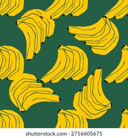 Ilustración vectorial de patrón de plátano sin fisuras en un estilo simple y minimalista. Formas limpias y diseño plano moderno. Conveniente para la materia textil, la tela, el Fondo de pantalla, el papel de embalaje, el empaquetado, la papelería, la marca, los temas del verano y los fondos digitales.