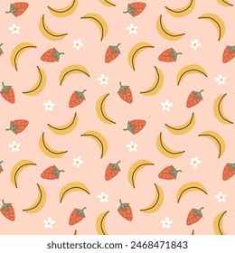Seamless banana strawberry pattern. Vector background