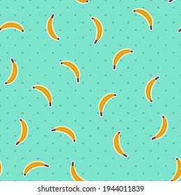 Seamless banana vector pattern. Repeat summer fruit background with healthy organic elements. Trendy mint polka dots fashion print design. Modern illustration.