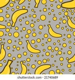 Seamless bananas and dots pattern on green background