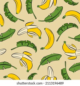 Seamless bananas pattern. Cute colorful bananas in doodle style. Vector illustration