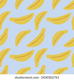 Patrón de plátanos sin costura. Bananas amarillas sobre fondo lila. Ilustración vectorial para embalaje, papel de embalaje, ropa