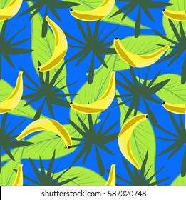 seamless bananas and tropical leaves vector