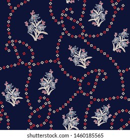 seamless bandanna and flower pattern on navy