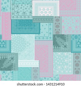 seamless bandanna patchwork pattern on blue