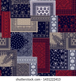 Seamless Bandanna Patchwork Pattern  On Navy