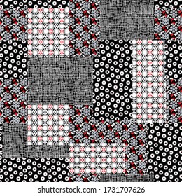 Seamless Bandanna Patchwork Pattern On Black