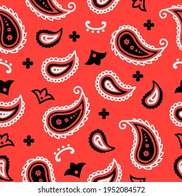 Seamless bandanna red pattern. Vector red american bandanna with classic traditional ornament decorations for background