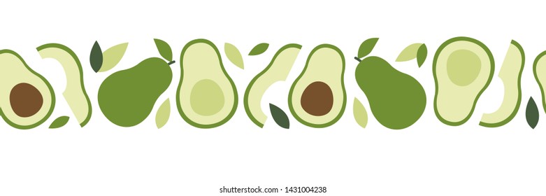 Seamless banner of avocado, trendy plant, fabric in flat style