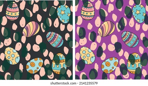 seamless banner background with lots of colorful cartoon Easter eggs for Easter