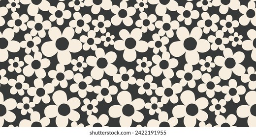 Seamless banner with beige flowers and black background