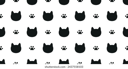 Seamless banner with black cat heads and paws