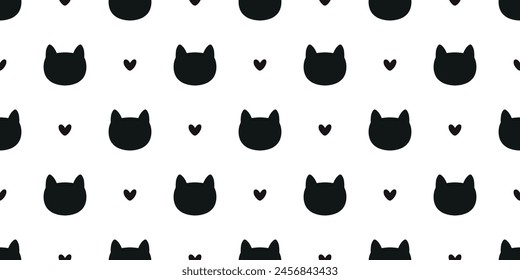 Seamless banner with black hearts and cat heads