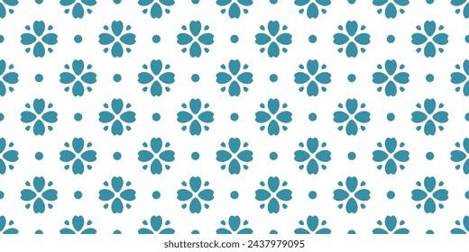 Seamless banner with blue geometric flowers and dots