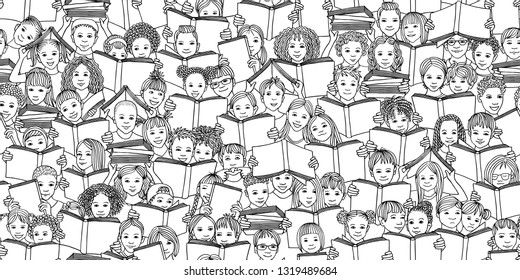 Seamless Banner Of Children Reading Books, 