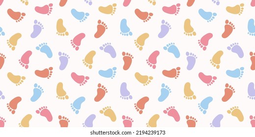 Seamless banner with colorful baby footprints