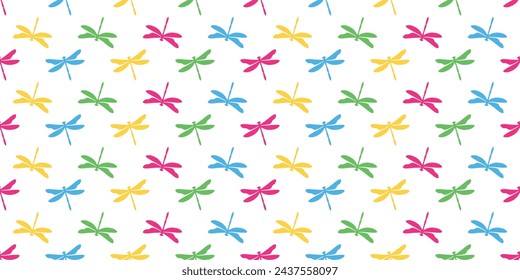 Seamless banner with colorful dragonflies