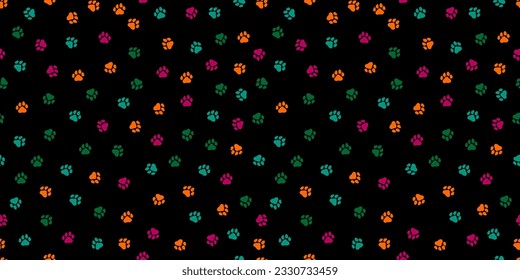 Seamless banner with colorful small paws