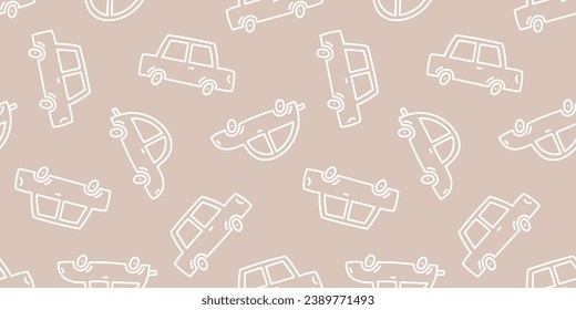 Seamless banner with cute cars and beige background.