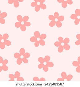 Seamless banner with cute pink daisy flowers