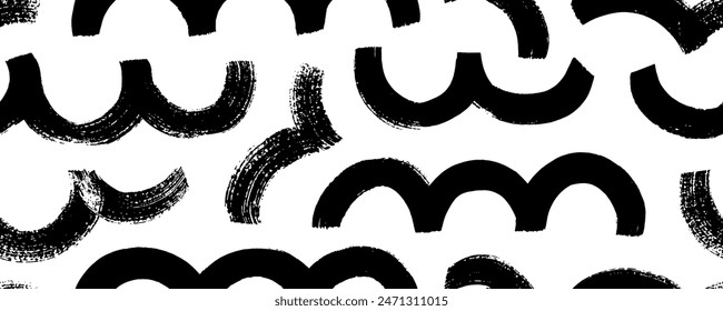 Seamless banner design with bold wavy lines and brush strokes. Arched thick lines, geometric wavy background. Hand drawn curved brush strokes. Modern geometric seamless pattern.