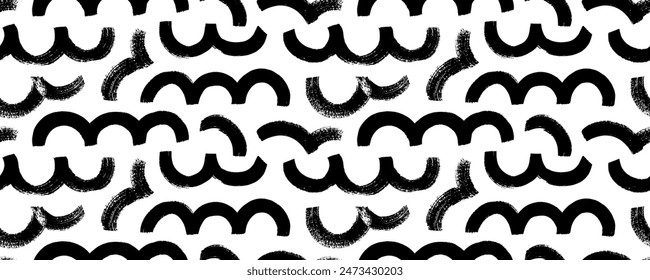 Seamless banner design with bold wavy lines and brush strokes. Arched thick lines, geometric wavy background. Hand drawn curved brush strokes. Modern geometric seamless pattern.