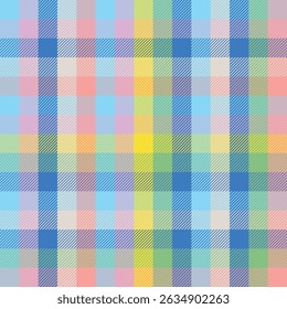 Seamless banner design with a checkered bright pattern. Seamless pattern of multicolored geometric squares. Summer design for packaging and fabric.