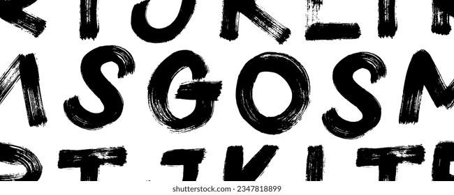 Seamless banner design with grunge style letters. Brush drawn graffiti style typography seamless pattern. Vector stamp typography print with rough texture. Grunge thick font background.