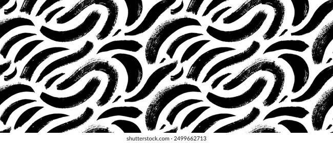 Seamless banner design with messy brush strokes. Hand drawn vector organic seamless pattern, squiggly thick wavy strokes. Freehand rough bold lines, modern geometric curved wavy wallpaper.