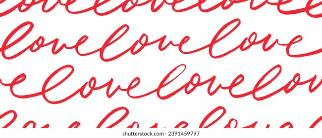 Seamless banner design with pink romantic phrases love. Brush drawn modern romantic calligraphy. Continuous line script cursive text love. Mono line drawing phrases. English cursive longhand.