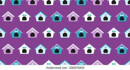 Seamless banner with dog houses. Cute and childish design for fabric, textile, wallpaper, bedding, swaddles toys or gender-neutral apparel.