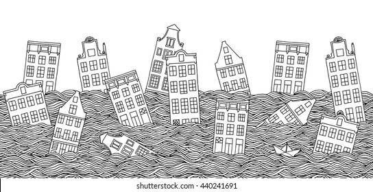 Seamless banner with drowning houses