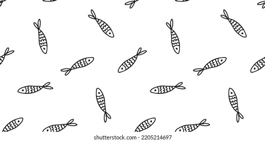 Seamless banner with hand drawn fish 