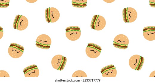 Seamless banner with happy burgers