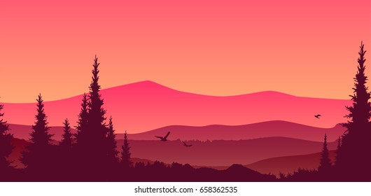 Seamless banner landscape of the forest. Vector illustration.