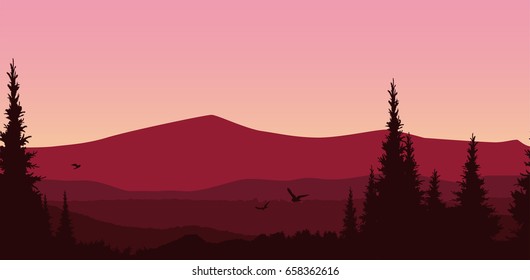Seamless banner landscape of the forest. Vector illustration.