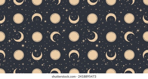 Seamless banner with moon phases and stars