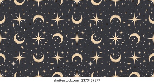 Seamless banner with moons and stars