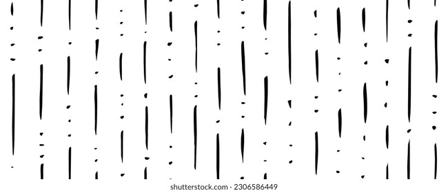 Seamless banner pattern with doodle dashed strokes. Hand drawn short thin lines and dots seamless texture. Rainy background with geometric abstract vertical lines. Rainfall modern illustration.