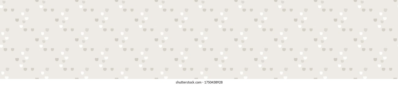 Seamless banner pattern. Neutral cream polka dot circle border background. Elegant minimal off white beige linen texture. Stylish dotty ribbon trim edge.