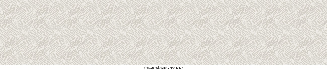 
Seamless Banner Pattern. Neutral Cream Tonal Camo Border Background. Elegant Minimal Off White Beige Linen Texture. Stylish Camouflage Ribbon Trim Edge.