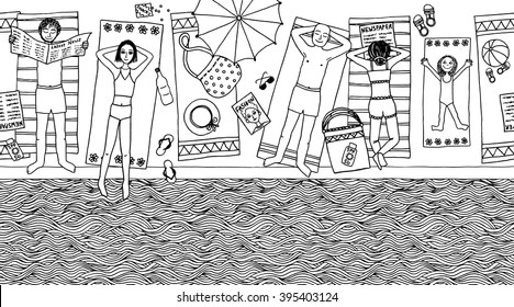 Seamless banner of people lying at the pool